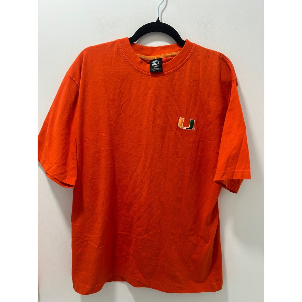 Starter University of Miami Hurricanes T-Shirt Mens Large Orange Logo Tee
